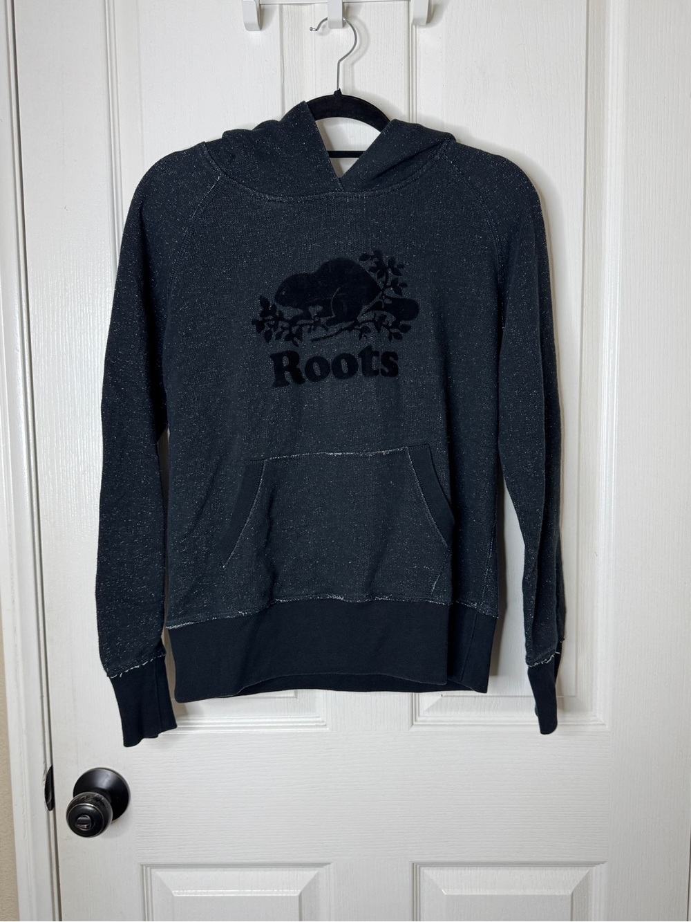 Roots Men's Speckled Dark Heather Crewneck Hoodie small